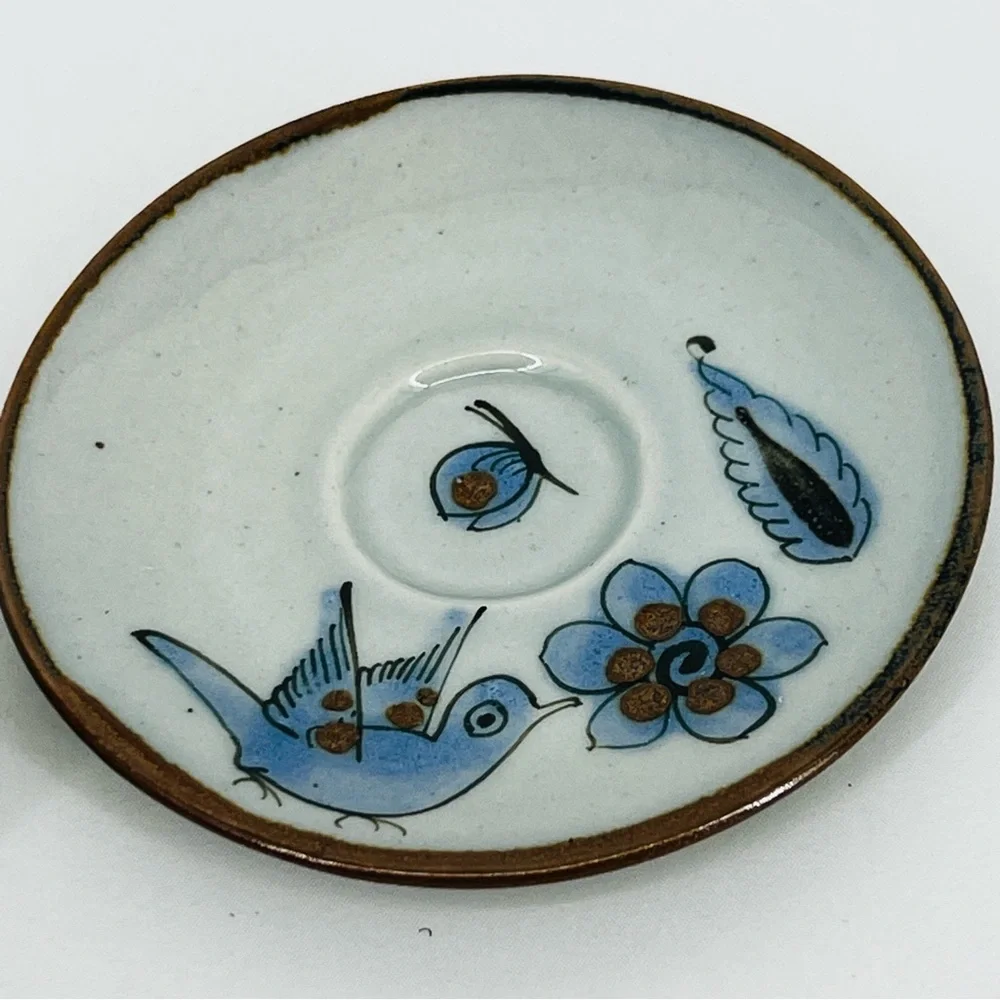 Vintage Ken Edwards Tonala Pottery Cup & Saucer Set El Palomar Blue Bird Signed - Picture 4 of 14